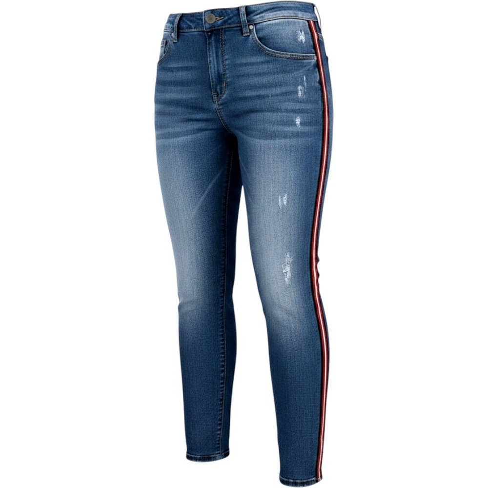 INC International Concepts Jeans 16 Blue Distressed Side Stripe Raw Hem Skater